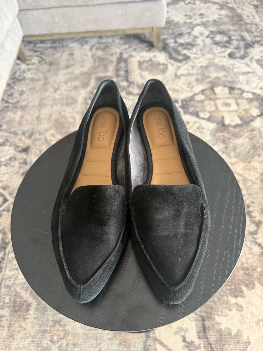 Me Too Womens Black Faux Suede Low Heel Slip On Casual Comfort Jayme Shoes 9.5M
